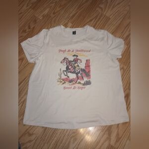 Cowgirl T-shirt. "Tough As A Tumbleweed.." Beige. Women's XL